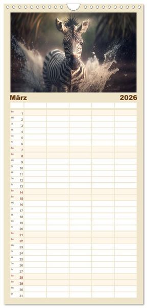 Produktbild: Familienplaner 2026 - Tierkinder beim Baden mit 5 Spalten (Wandkalender, 21 x 45 cm) CALVENDO