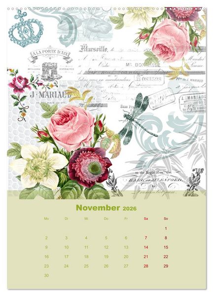 Produktbild: Rosencollagen mit Rosen von Pierre-Joseph Redout&eacute; (hochwertiger Premium Wandkalender 2026 DIN A2 hoch), Kunstdruck in Hochglanz