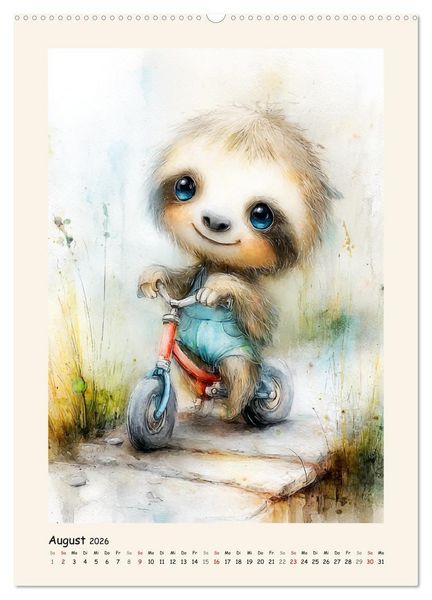 Produktbild: Liebenswerte Faultiere. Vertr&auml;umte Illustrationen in zarten Farben (hochwertiger Premium Wandkalender 2026 DIN A2 hoch), Kunstdruck in Hochglanz