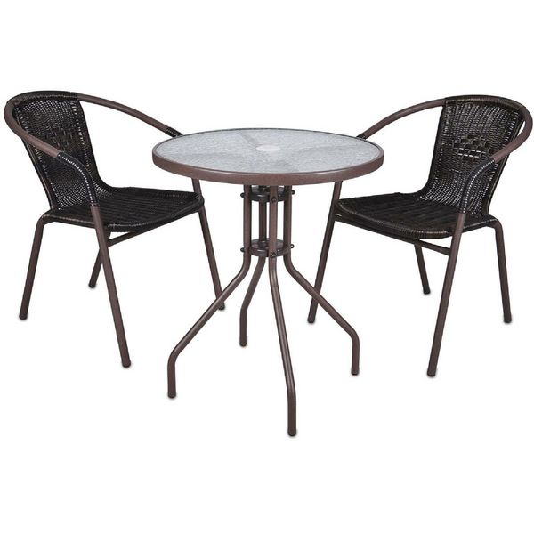 Produktbild: 3-tlg. Bistroset Balkon Stuhl Tisch Set Braun