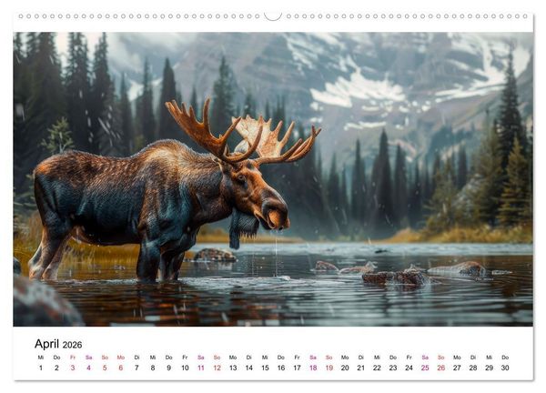 Produktbild: Elche - sch&ouml;ne Momente (hochwertiger Premium Wandkalender 2026 DIN A2 quer), Kunstdruck in Hochglanz