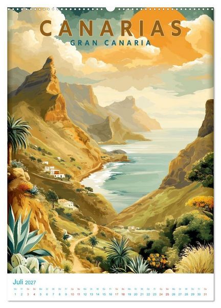 Produktbild: Kanarische Inseln - Old School Poster Style (Wandkalender 2027 DIN A2 hoch), CALVENDO Monatskalender