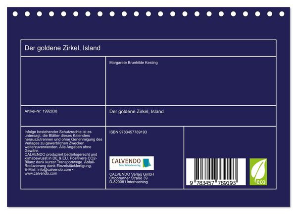 Produktbild: Der goldene Zirkel, Island (Tischkalender 2026 DIN A5 quer), CALVENDO Monatskalender