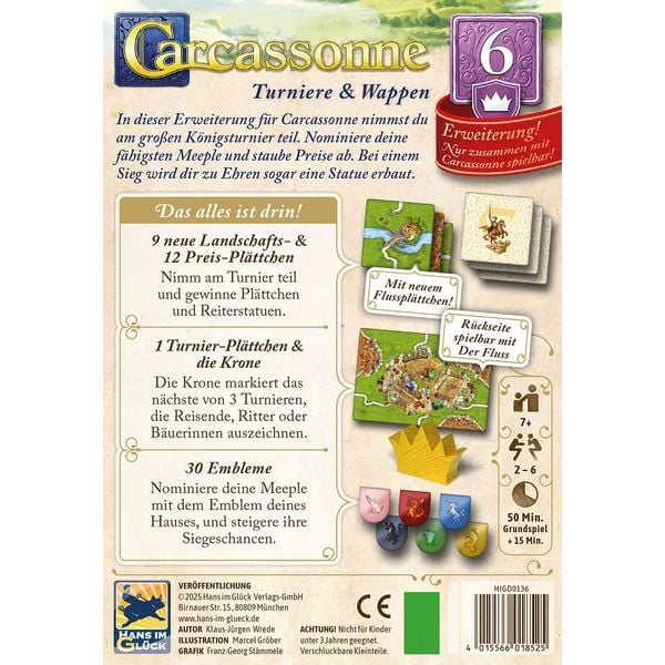 Produktbild: Hans im Gl&uuml;ck HIGD0136 - Carcassonne, Turniere & Wappen (Auflage 2025), 6. Erweiterung