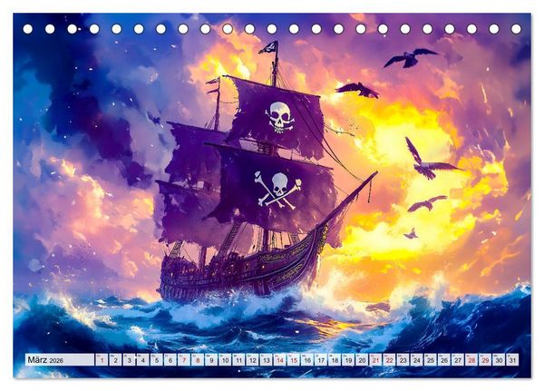 Produktbild: Piraten-Abenteuer - Die Reise zum verborgenen Schatz (Tischkalender 2026 DIN A5 quer), CALVENDO Monatskalender
