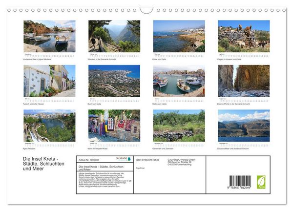 Produktbild: Die Insel Kreta - St&auml;dte, Schluchten und Meer (Wandkalender 2026 DIN A3 quer), CALVENDO Monatskalender