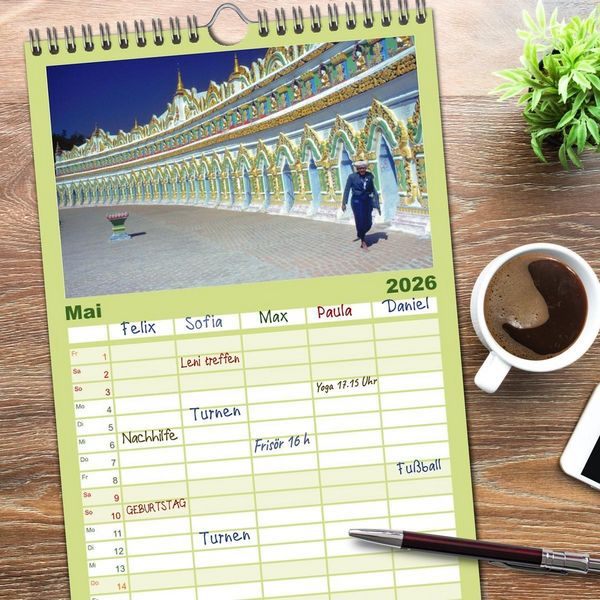 Produktbild: Familienplaner 2026 - Myanmar Land der Tempel und Pagoden mit 5 Spalten (Wandkalender, 21 x 45 cm) CALVENDO
