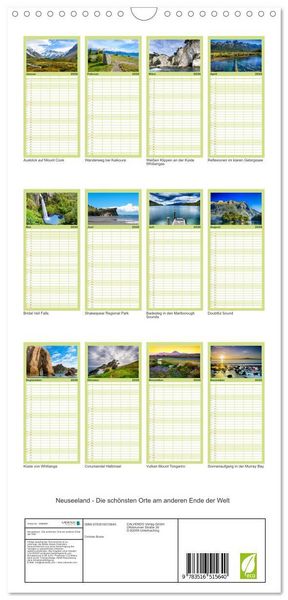 Produktbild: Familienplaner 2026 - Neuseeland - Die sch&ouml;nsten Orte am anderen Ende der Welt mit 5 Spalten (Wandkalender, 21 x 45 cm) CALVENDO