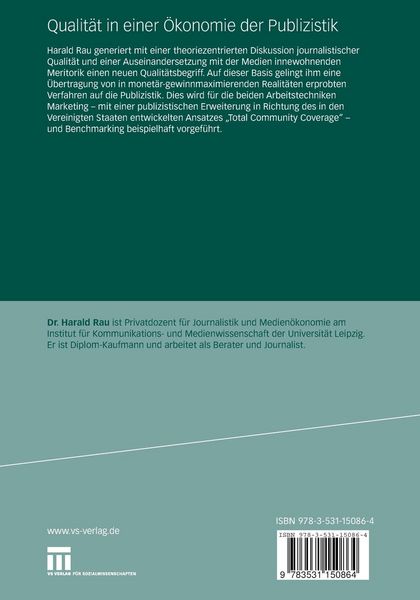 Produktbild: Qualit&auml;t in einer &Ouml;konomie der Publizistik