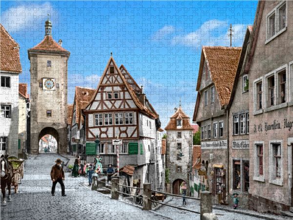 Produktbild: CALVENDO Puzzle Rothenburg ob der Tauber - Ploenlein um 1900 | 1000 Teile Lege-Gr&ouml;&szlig;e 64x48cm Foto-Puzzle f&uuml;r gl&uuml;ckliche Stunden