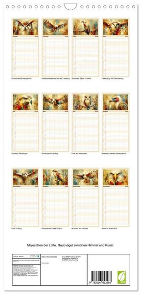 Produktbild: Familienplaner 2026 - Majest&auml;ten der L&uuml;fte. Raubv&ouml;gel zwischen Himmel und Kunst mit 5 Spalten (Wandkalender, 21 x 45 cm) CALVENDO
