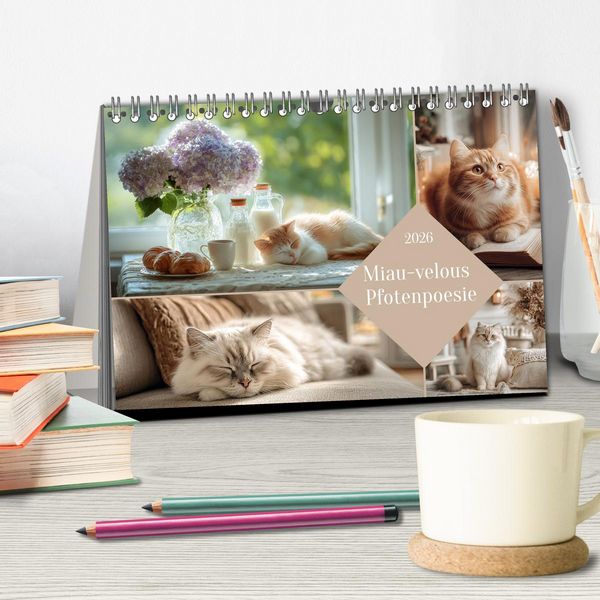 Produktbild: Miau-velous Pfotenpoesie (Tischkalender 2026 DIN A5 quer), CALVENDO Monatskalender