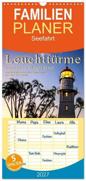 Produktbild: Familienplaner 2027 - Leuchtt&uuml;rme - maritime Wegweiser mit 5 Spalten (Wandkalender, 21 x 45 cm) CALVENDO