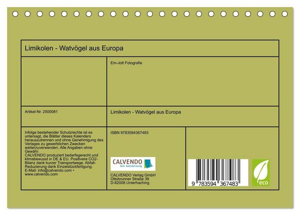 Produktbild: Limikolen - Watv&ouml;gel aus Europa (Tischkalender 2027 DIN A5 quer), CALVENDO Monatskalender