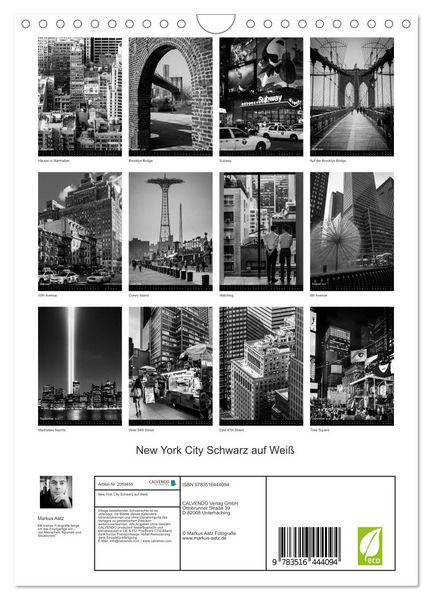 Produktbild: New York City Schwarz auf Wei&szlig; (Wandkalender 2026 DIN A4 hoch), CALVENDO Monatskalender