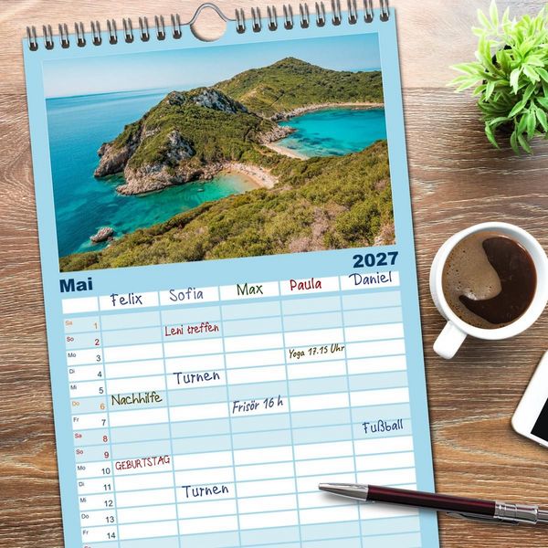 Produktbild: Familienplaner 2027 - Korfu - Gr&uuml;ne Insel im Ionischen Meer mit 5 Spalten (Wandkalender, 21 x 45 cm) CALVENDO