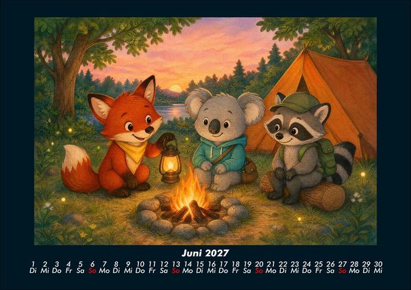 Produktbild: Camping-Abenteuer mit Finn, Kiki & Rocco 2027 Fotokalender DIN A4