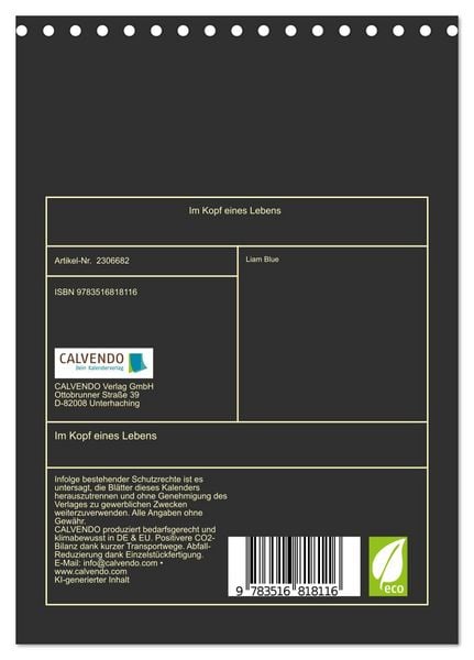Produktbild: Im Kopf eines Lebens (Tischkalender 2027 DIN A5 hoch), CALVENDO Monatskalender