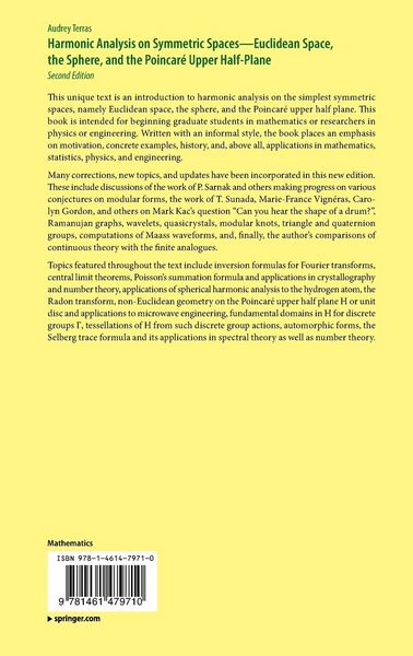 Produktbild: Harmonic Analysis on Symmetric Spaces&mdash;Euclidean Space, the Sphere, and the Poincar&eacute; Upper Half-Plane