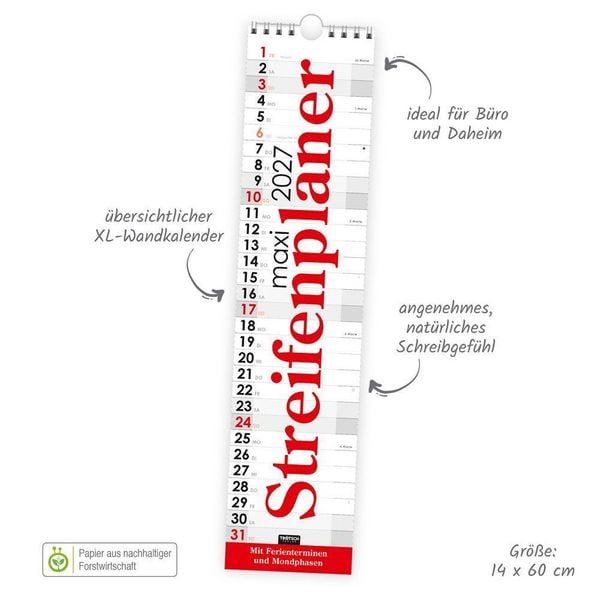 Produktbild: TR&Ouml;TSCH - Streifenkalender Maxi Rot 2027