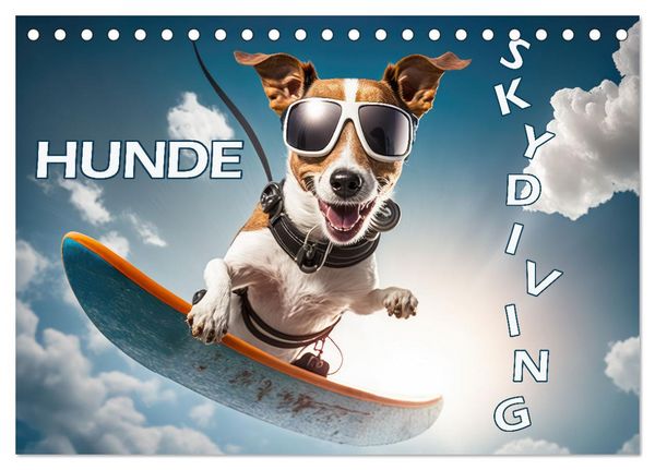 Hunde Skydiving (Tischkalender 2026 DIN A5 quer), CALVENDO Monatskalender
