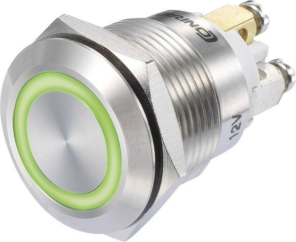 TRU COMPONENTS 1273003 GQ19F-10E/G/12V/S Drucktaster 48 V/DC 3 A 1 x Aus/(Ein) tastend Grün IP65 1 St.