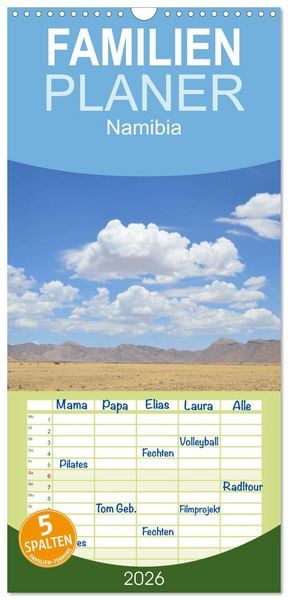 Produktbild: Familienplaner 2026 - Namibia mit 5 Spalten (Wandkalender, 21 x 45 cm) CALVENDO