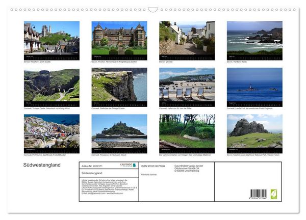 Produktbild: S&uuml;dwestengland (Wandkalender 2026 DIN A2 quer), CALVENDO Monatskalender