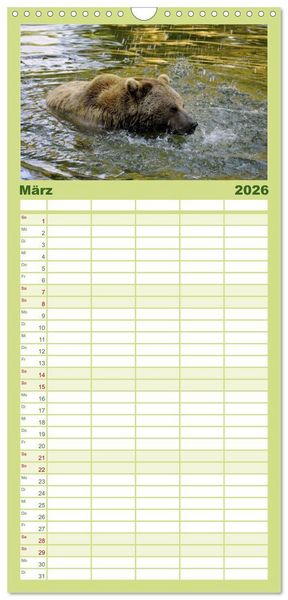 Produktbild: Familienplaner 2026 - Begegnungen DER BRAUNB&Auml;R mit 5 Spalten (Wandkalender, 21 x 45 cm) CALVENDO