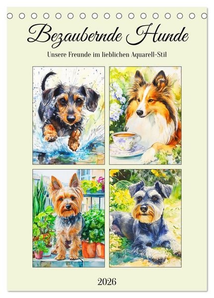 Produktbild: Bezaubernde Hunde. Unsere Freunde im lieblichen Aquarell-Stil (Tischkalender 2026 DIN A5 hoch), CALVENDO Monatskalender
