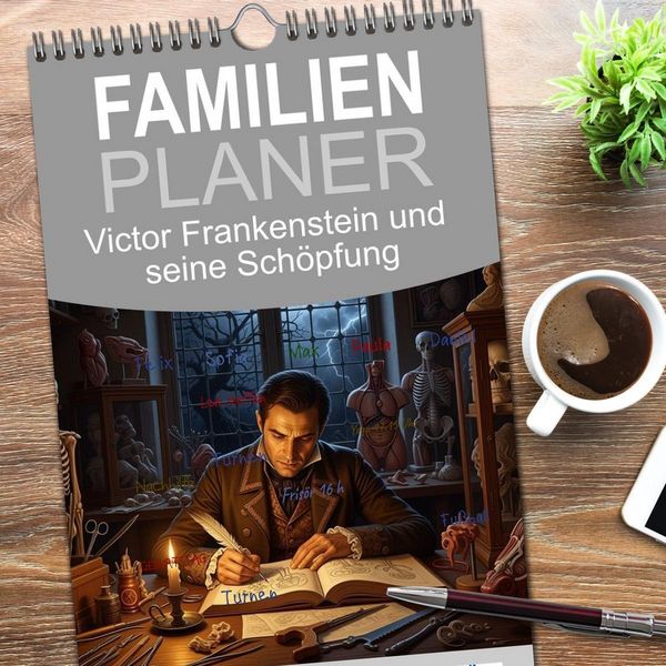 Produktbild: Familienplaner 2026 - Victor Frankenstein und seine Sch&ouml;pfung mit 5 Spalten (Wandkalender, 21 x 45 cm) CALVENDO