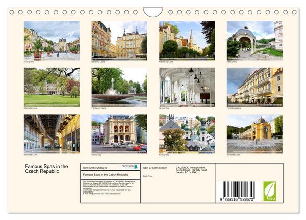 Produktbild: Famous Spas in the Czech Republic (Wall Calendar 2026 DIN A4 landscape), CALVENDO 12 Month Wall Calendar