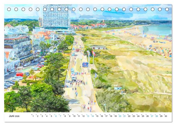 Produktbild: Warnem&uuml;nde - Die Ostseestadt illustriert in Aquarell (Tischkalender 2026 DIN A5 quer), CALVENDO Monatskalender