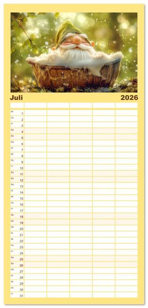 Produktbild: Familienplaner 2026 - Zwergenland - Kinderkalender mit 5 Spalten (Wandkalender, 21 x 45 cm) CALVENDO