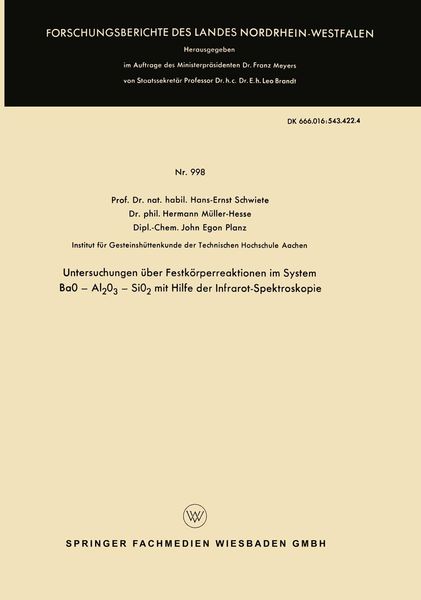 Produktbild: Untersuchungen &uuml;ber Festk&ouml;rperreaktionen im System BaO &mdash; Al2O3 &mdash; SiO2 mit Hilfe der Infrarot-Spektroskopie