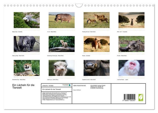 Produktbild: Ein L&auml;cheln f&uuml;r die Tierwelt (Wandkalender 2026 DIN A3 quer), CALVENDO Monatskalender