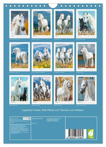 Produktbild: Lippizaner Poesie. Edle Pferde zum Tr&auml;umen und Verlieben (Wandkalender 2027 DIN A4 hoch), CALVENDO Monatskalender