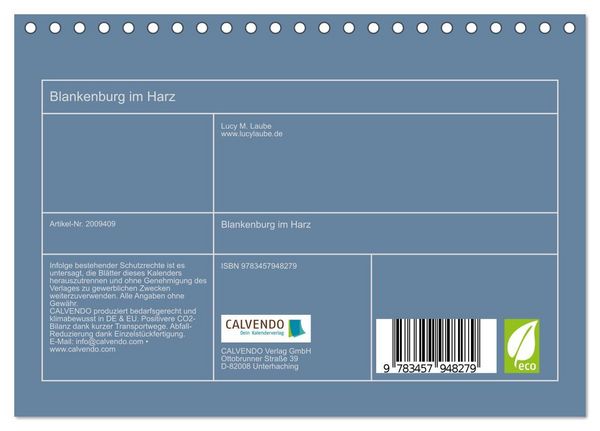 Produktbild: Blankenburg im Harz (Tischkalender 2026 DIN A5 quer), CALVENDO Monatskalender
