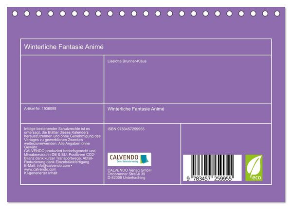 Produktbild: Winterliche Fantasie Anim&eacute; (Tischkalender 2026 DIN A5 quer), CALVENDO Monatskalender