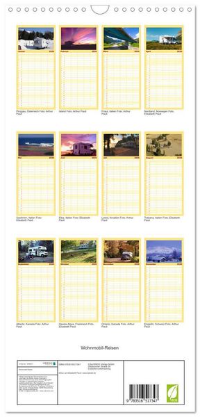 Produktbild: Familienplaner 2026 - Wohnmobil-Reisen mit 5 Spalten (Wandkalender, 21 x 45 cm) CALVENDO