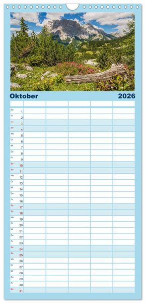 Produktbild: Familienplaner 2026 - Naturparadies Zugspitzarena mit 5 Spalten (Wandkalender, 21 x 45 cm) CALVENDO