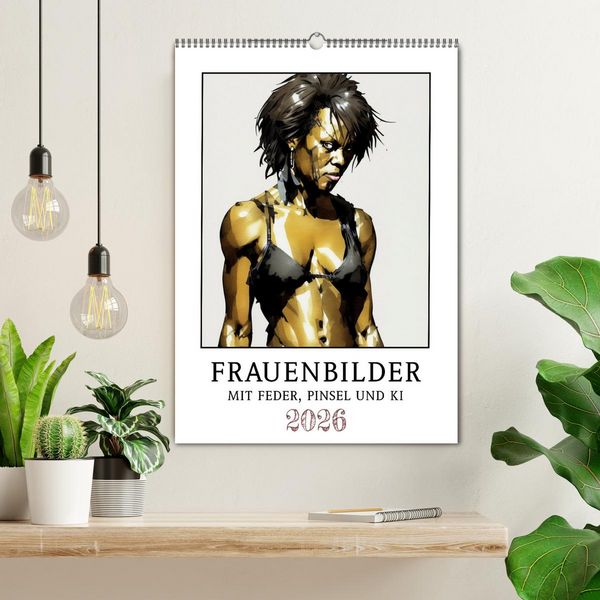 Produktbild: Frauenbilder mit Feder, Pinsel und KI (Wandkalender 2026 DIN A2 hoch), CALVENDO Monatskalender