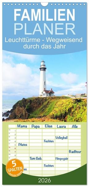 Familienplaner 2026 - Leuchttürme - Wegweisend durch das Jahr mit 5 Spalten (Wandkalender, 21 x 45 cm) CALVENDO