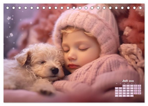Produktbild: Kleine Schlummerparade: Babys und ihre kuscheligen Tierfreunde (Tischkalender 2026 DIN A5 quer), CALVENDO Monatskalender