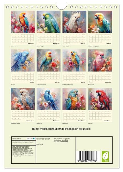 Produktbild: Bunte V&ouml;gel. Bezaubernde Papageien-Aquarelle (Wandkalender 2026 DIN A4 hoch), CALVENDO Monatskalender