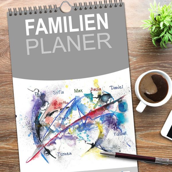 Produktbild: Familienplaner 2026 - Abstrakte Aquarelle mit 5 Spalten (Wandkalender, 21 x 45 cm) CALVENDO