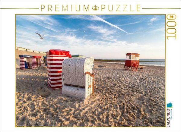 CALVENDO Puzzle Borkum - Badewagen | 1000 Teile Lege-Größe 64x48cm Foto-Puzzle für glückliche Stunden