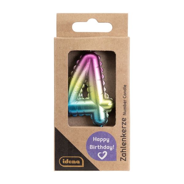 Produktbild: Idena Zahlenkerze 4 Regenbogen metallic