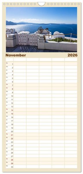 Produktbild: Familienplaner 2026 - Santorini - K&ouml;nigin der Kykladen mit 5 Spalten (Wandkalender, 21 x 45 cm) CALVENDO