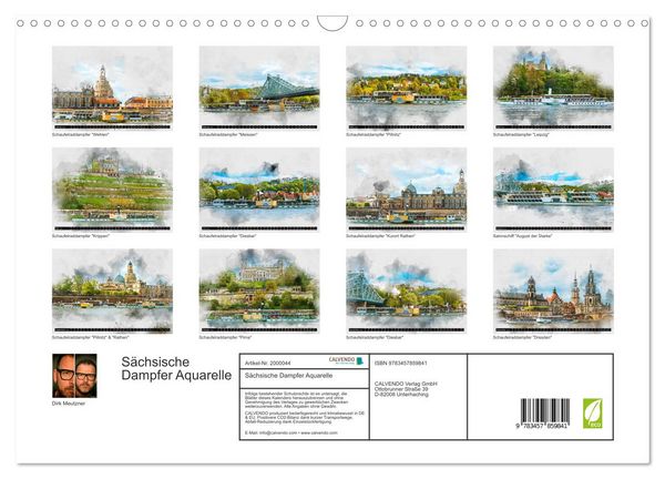 Produktbild: S&auml;chsische Dampfer Aquarelle (Wandkalender 2026 DIN A3 quer), CALVENDO Monatskalender